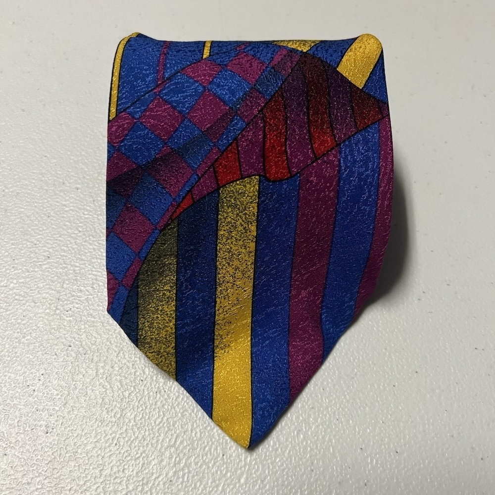 Vintage 90s Gianni Versace x Neiman Marcus Geometric Multicolor Silk Tie Necktie